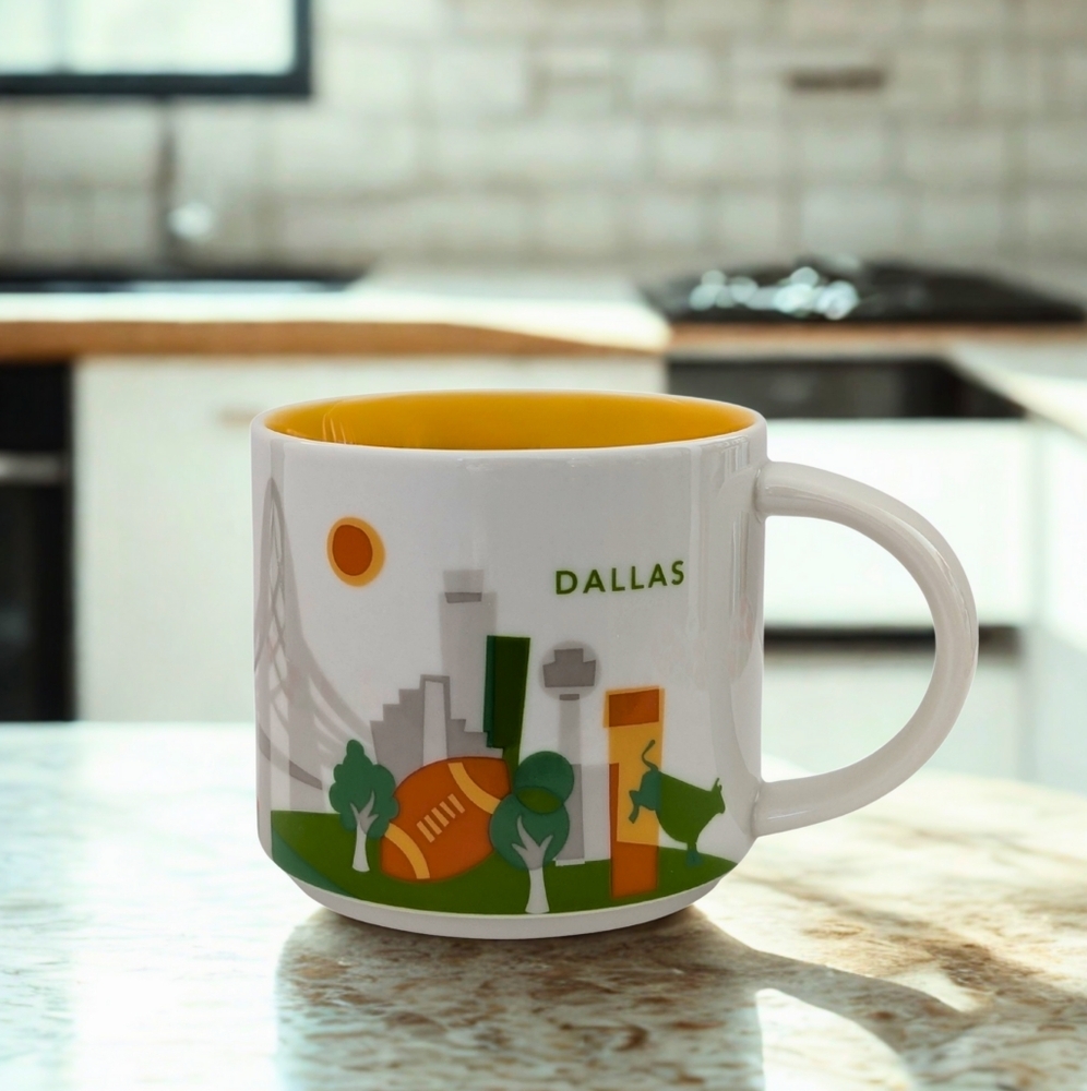 Starbucks You Are Here Dallas Skyline Mug - White and Orange